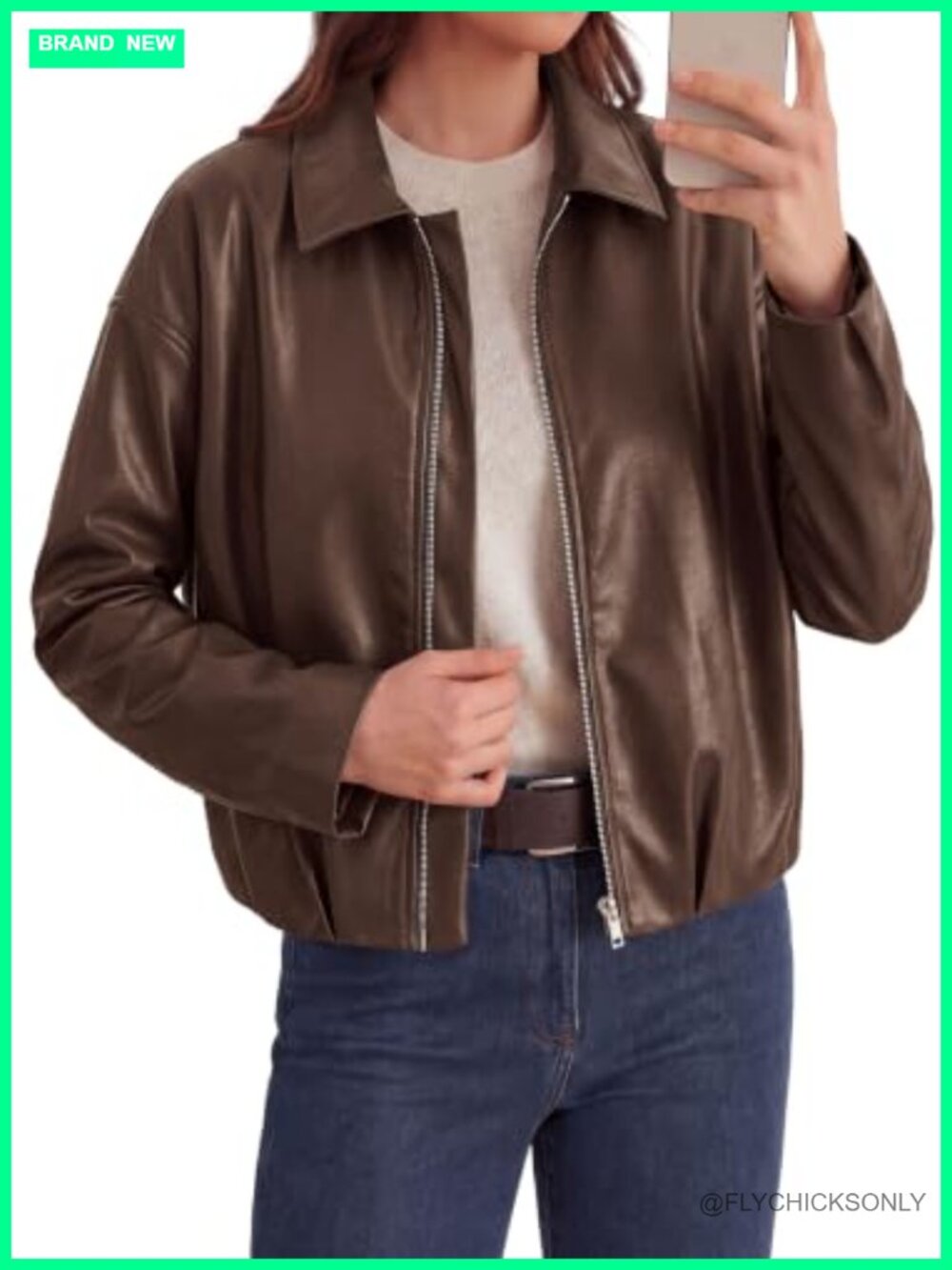 Faux Leather Motorcycle Jacket Women Zip Up Aviator Coat